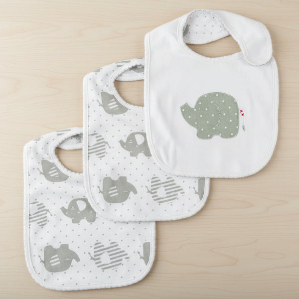 Set of baby bibs with elephant pattern 3 pack