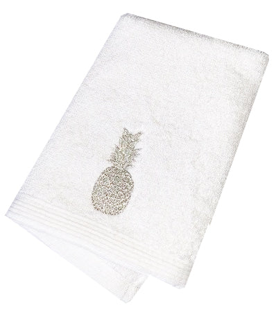 Silver Embroidered White Face Washer