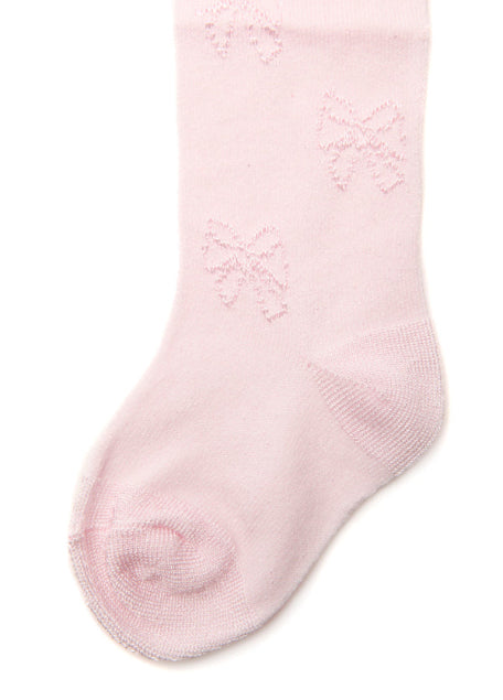 Pink sock with snowflake pattern on a white background