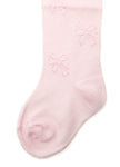 Pink sock with snowflake pattern on a white background