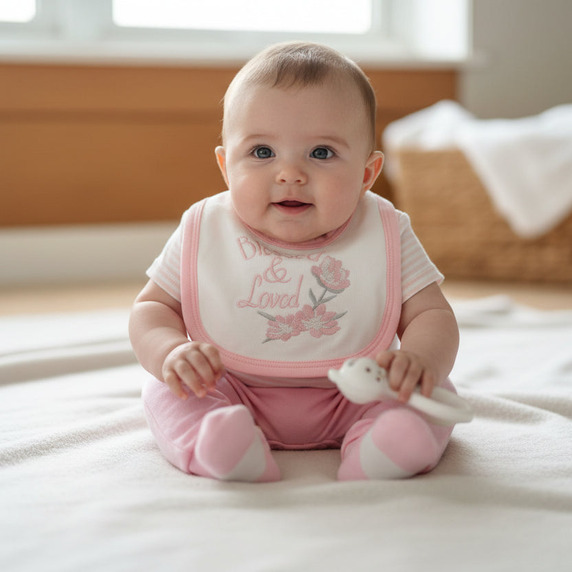 Baby girl wearing a cute pink outfit