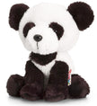 Plush panda toy with a visible brand tag on a white background