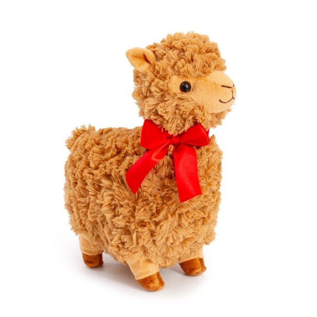 standing plush llama animal toy on white background