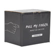 Black box with a white hand gesture and text 'Pull My Finger (Worst Dad Joke Ever) Coffee Mug' on a white background
