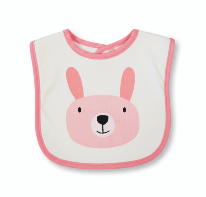 Rabbit Cotton Interlock Baby Bib on white background