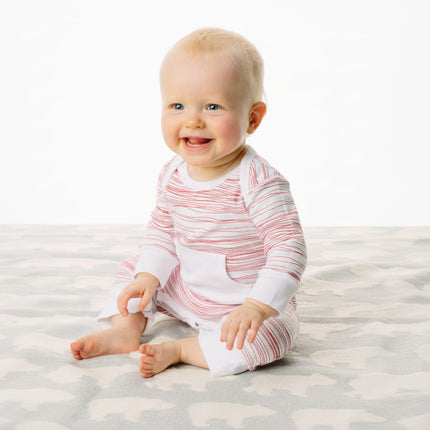 baby wearing red stripe outfit