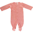 red baby onesie with buttons on a white background