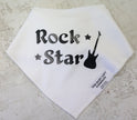 White bib with 'Rock Star' text and guitar graphic on a light gray background