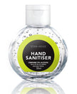Hand sanitiser bottle with green label on a white background