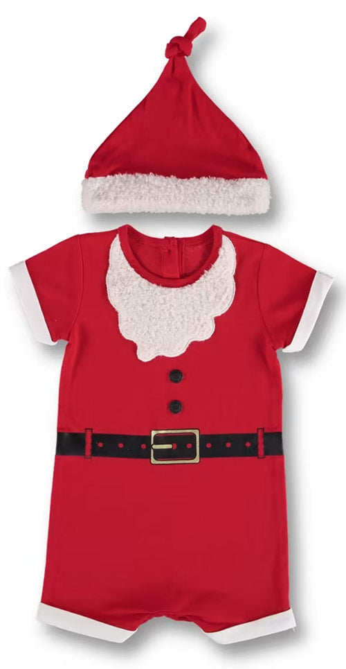 red Christmas romper and hat set for baby
