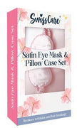 SwissCare satin eye mask and pillow case set packaging with pink floral design
