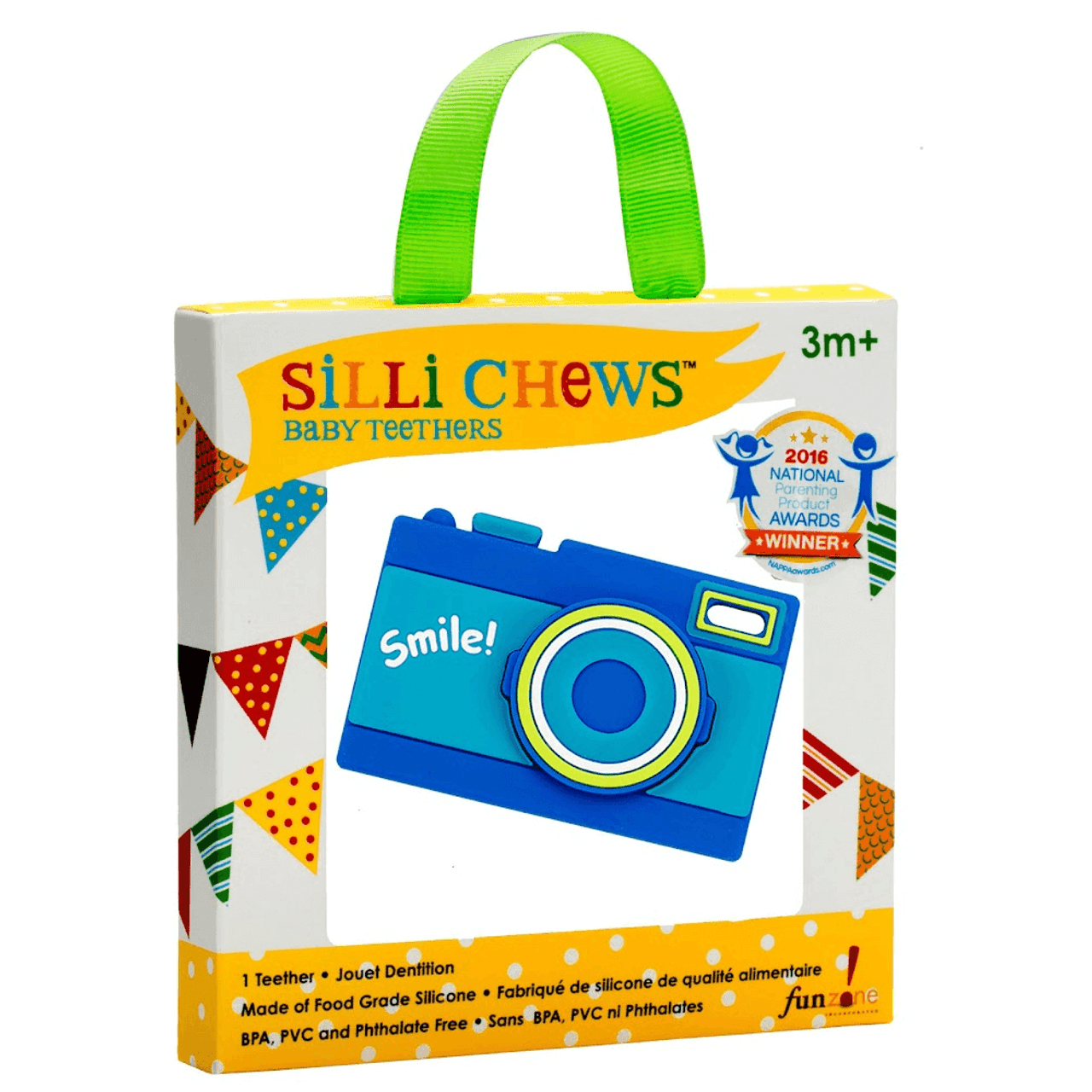 colourful silicone camera teether by Silli Chews