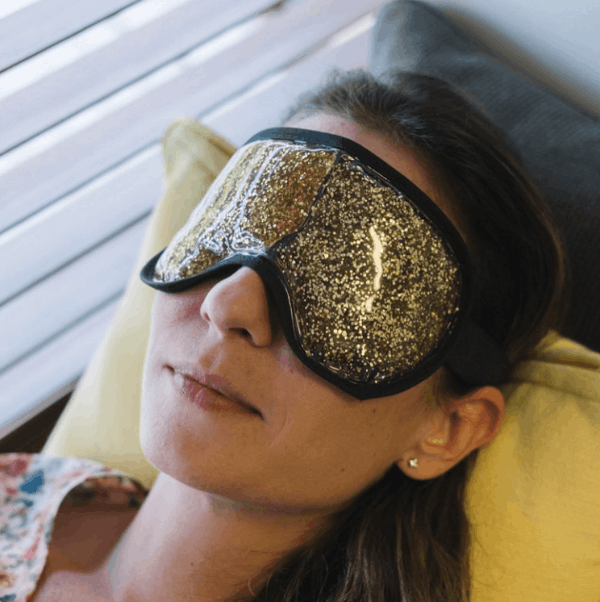 silver glitter eye mask on lady face