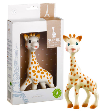 Beautifully packaged in a Sophie the Giraffe gift box and toy