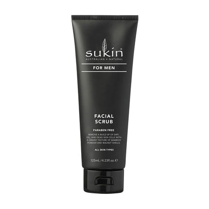 Sukin facial scrub for men on a white background