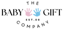 Logo of The Baby Gift Company with a blue gift box icon on a white background