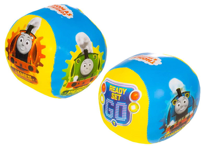 Two colorful soft balls featuring characters from Thomas the Tank Engine on a white background.