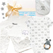Baby gift set with clothing, teether, and personalized items from The Baby Gift Company.