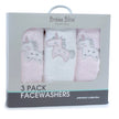 Pack of three facewashers with unicorn design in packaging by Bubba Blue Australia