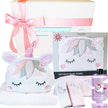 Gift box with unicorn themed baby bath towels