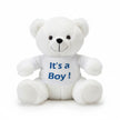 white teddy bear wearing a top with Its a boy on white background