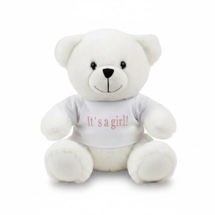 White bear with Its a Girl top on a white background