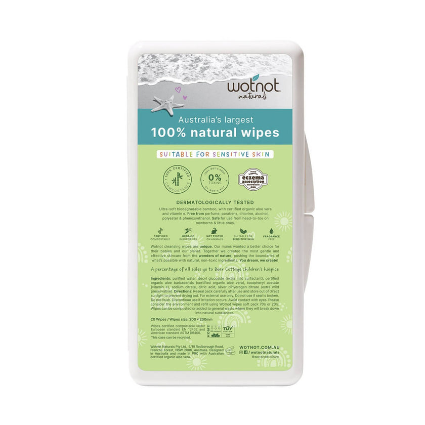 Wet wipes packaging with branding and product information on a white background