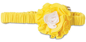 Yellow headband with floral design on a white background