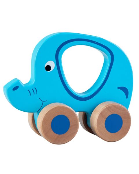 Blue Wooden Wheelie Elephant Toy