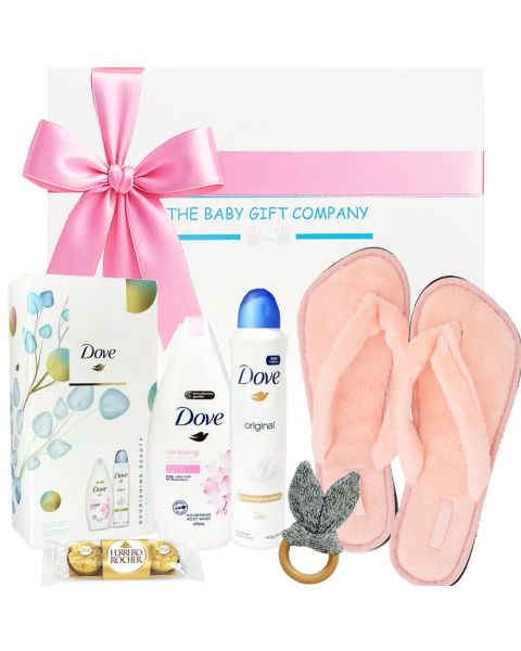 Mother to Be Gift hamper - Self-care pregnancy hamper with spa slippers and Dove set