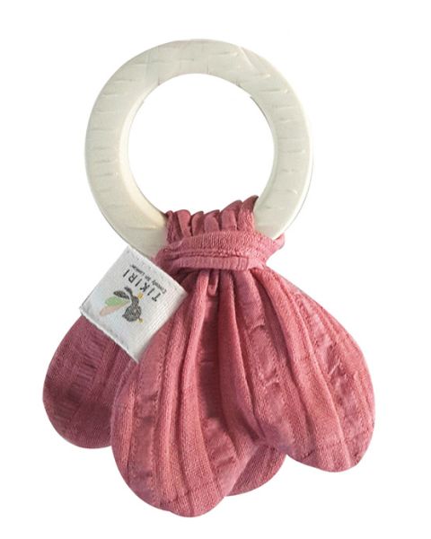 Natural Teether Ring & Dusty Pink Muslin Toy