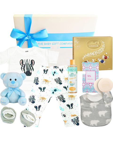 New Mother & Baby Boy Organic Gift Box - Thoughtfully curated with adorable, practical essentials for babies