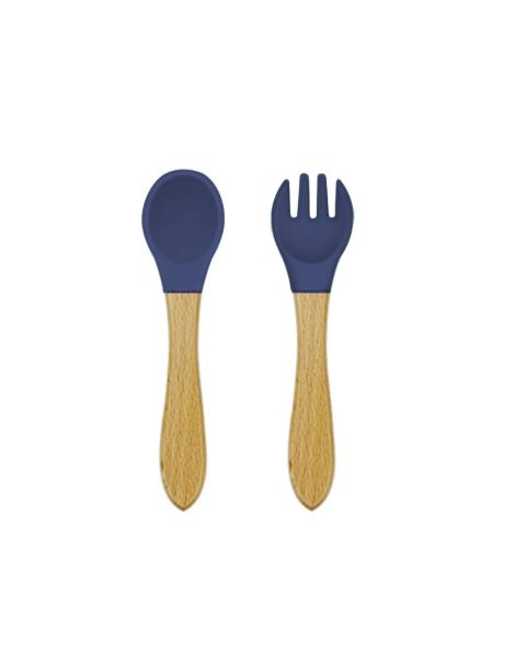 Silicone Fork & Spoon Baby Cutlery Set with Bamboo Handle
