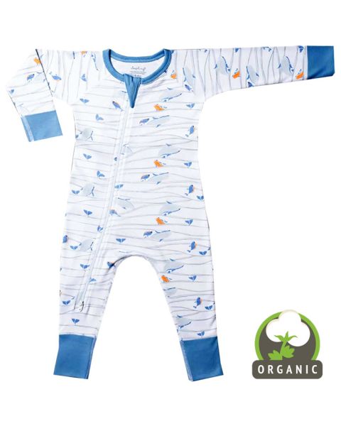 Sapling Organic Whales Baby Zipsuit