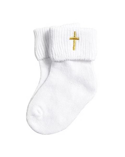 Gold Cross Christening Baby Socks
