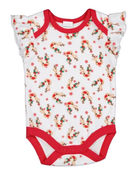 Christmas reindeer red frill romper