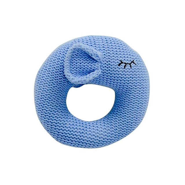 Blue Knitted Elephant Rattle Toy