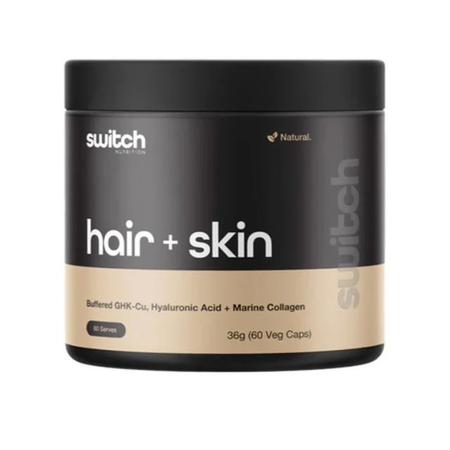 Switch Nutrition Hair + Skin Capsules – Marine Collagen, Hyaluronic Acid, and Copper Peptides for Beauty Support
