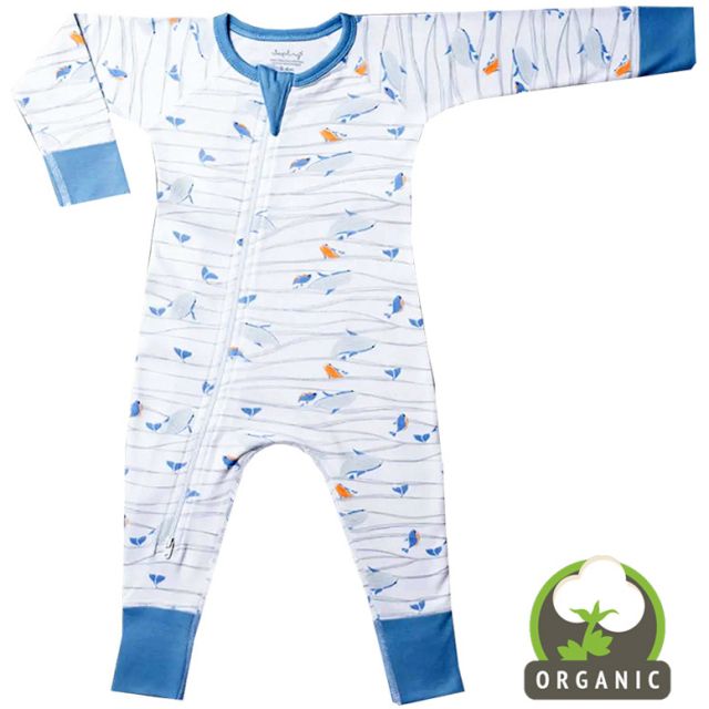 Sapling Organic Whales Baby Zipsuit