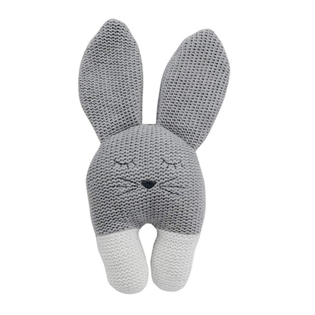 Grey Knitted Bunny Rattle Toy