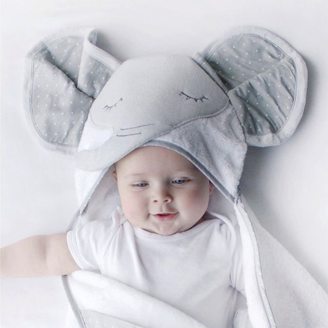 Elephant baby hooded towel