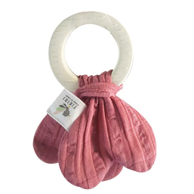 Natural Teether Ring & Dusty Pink Muslin Toy